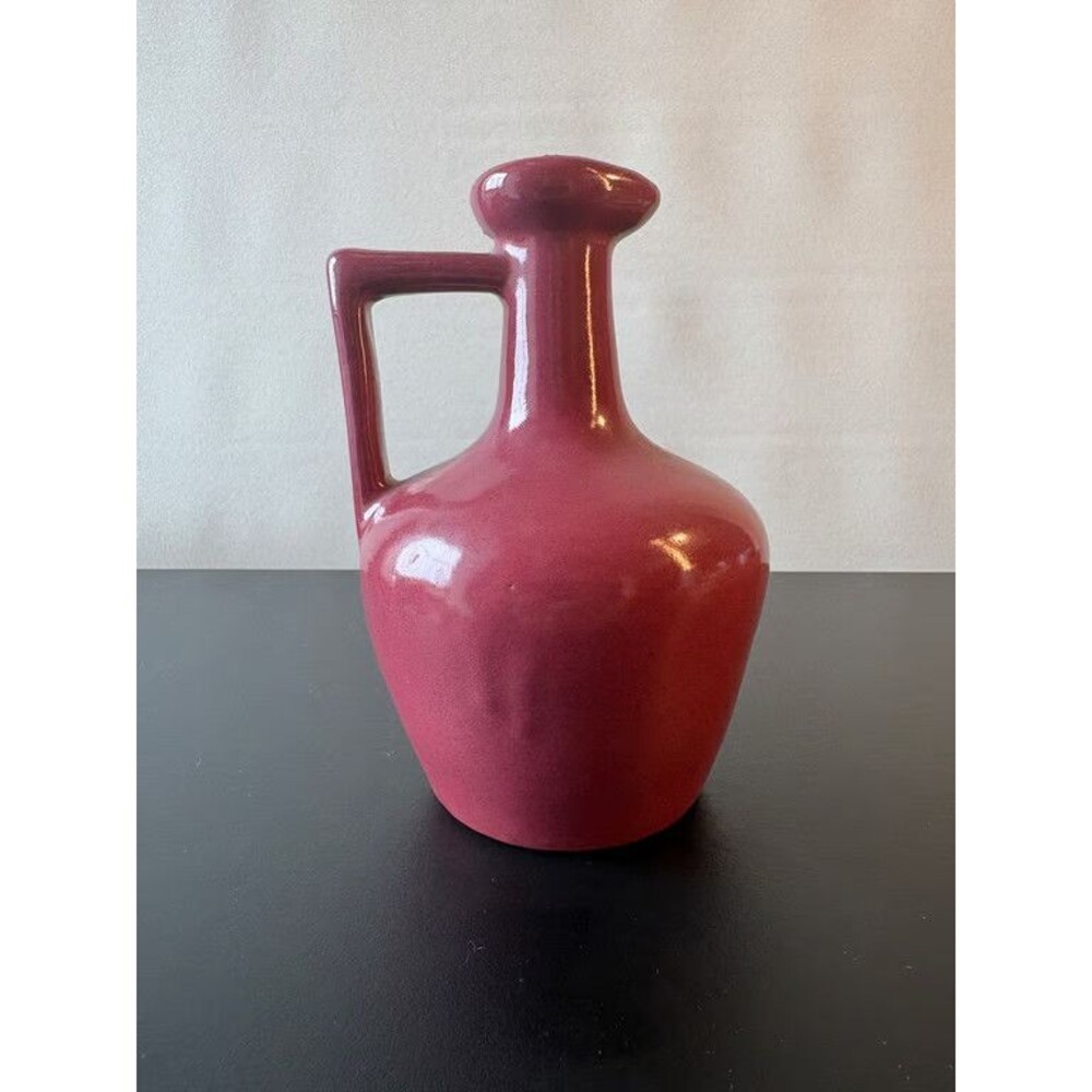Oxblood Red Glazed Ceramic Jug Strap Handle Art Pottery Pitcher Small